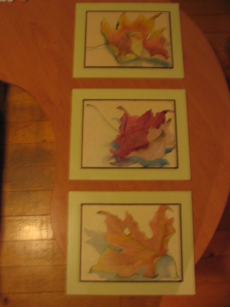 Trojček akvarelnih jesenskih listov.