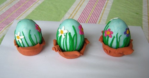Jajčka iz vate oblečena v Fimo - za velikonočni swap