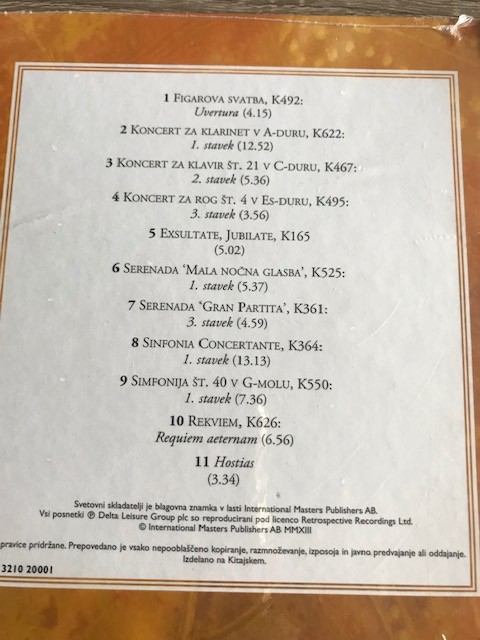 Mozart Glasbene mojstrovine, CD nov, v foliji, 4€