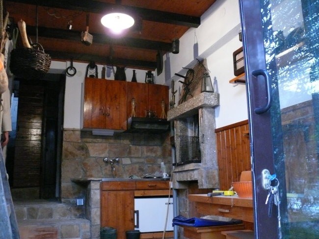 letna kuhinja-dnevni prostor z kuhinjo in kaminom