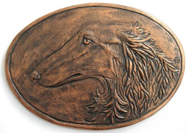 Borzojeva glava (patinirana z bronzo)